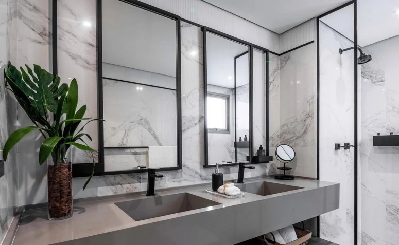 60 projekti ar porcelāna flīzēm izsmalcinātām vannas istabām