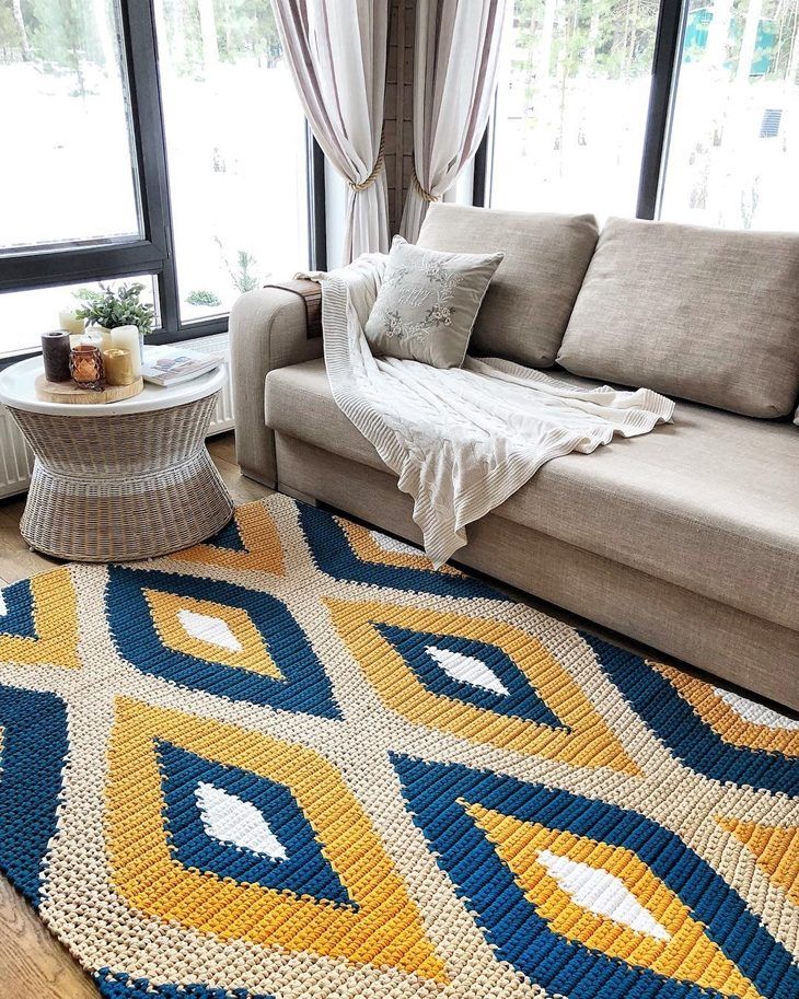 Háčkovaný koberec pro obývací pokoj: 40 fotografií, inspirace a krok za krokem